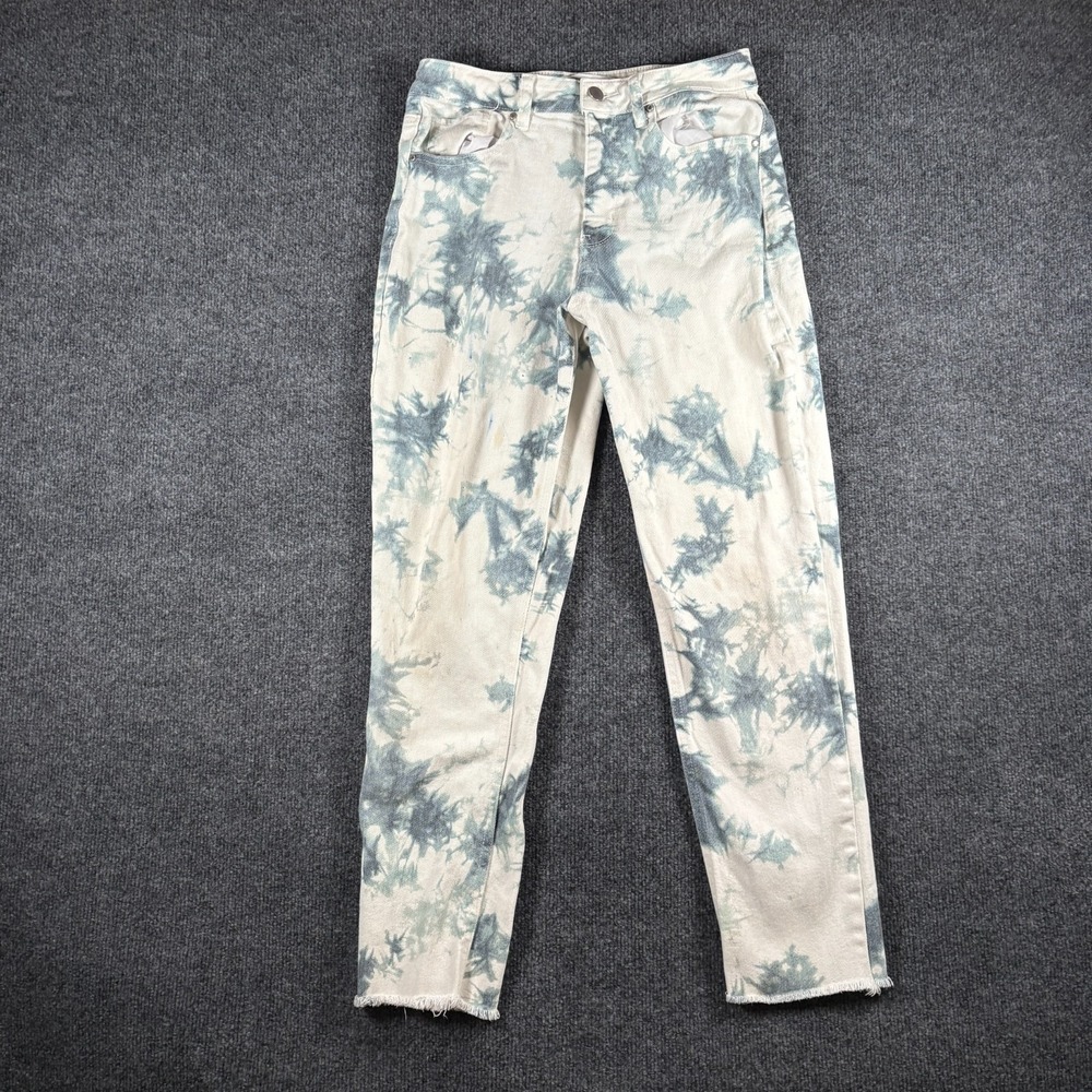 Tinseltown Mom Jeans Women 29x26 White Blue Tie Dye Denim Cotton Stretch Raw Hem
